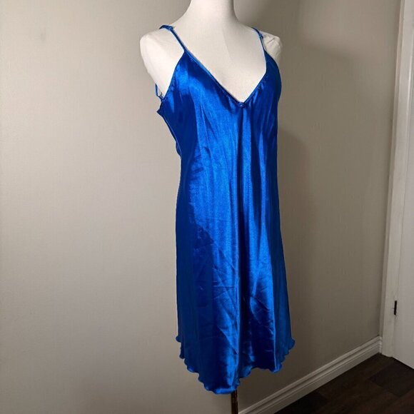 Vintage Lingerie Women's Blue Satin Chemise Medium Nightgown Y2K - Picture 2 of 6